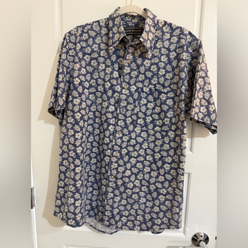 David Taylor Men's Hawaiian Floral Shirt 100% Cotton Casual Beach Vacation Soft